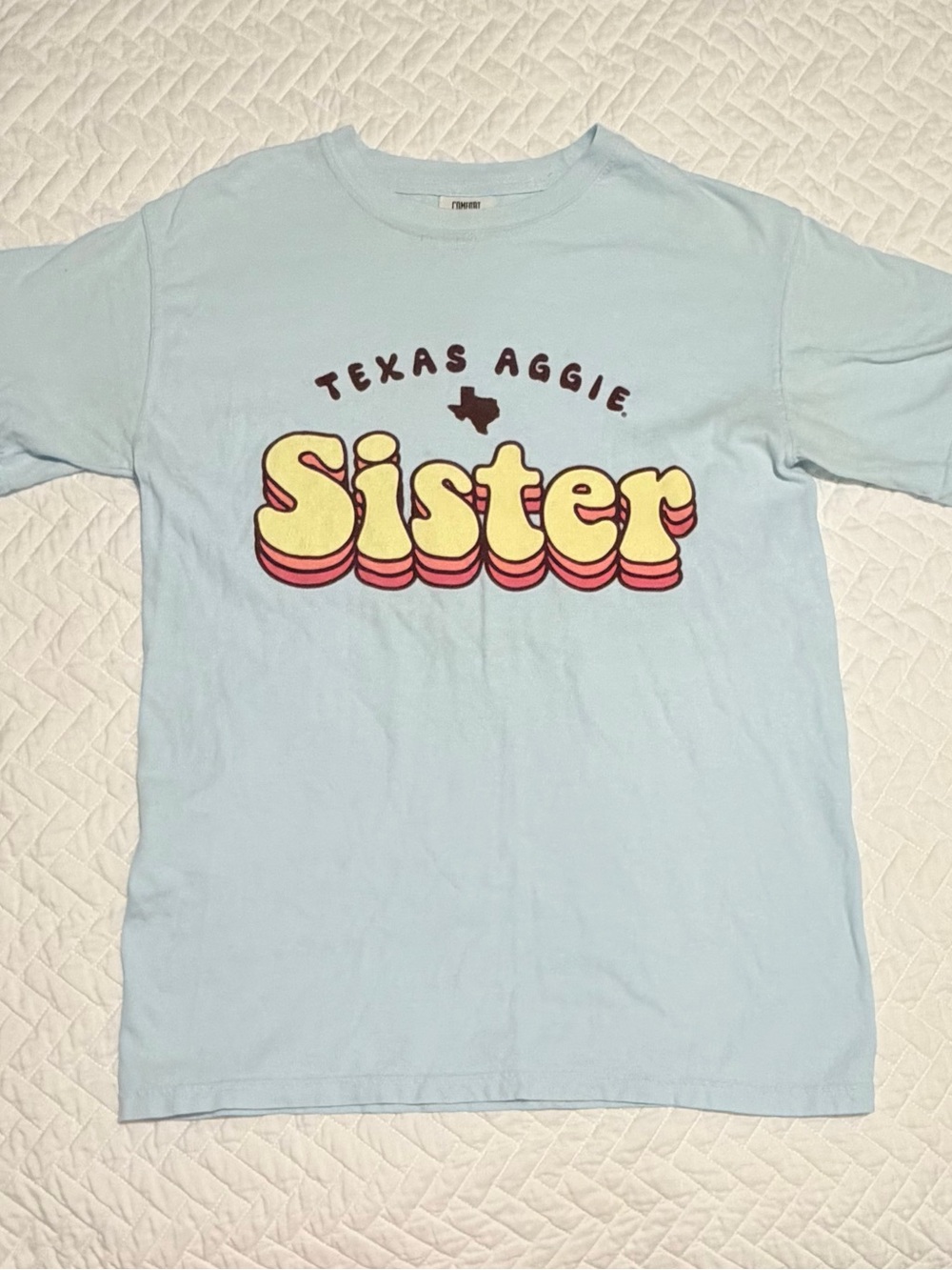 Comfort Colors A&M Light Blue 'Texas Aggie Sister' Graphic Tee Size S